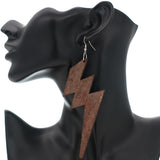 Brown Lightning Bolt Long Dangle Earrings