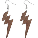 Brown Lightning Bolt Long Dangle Earrings