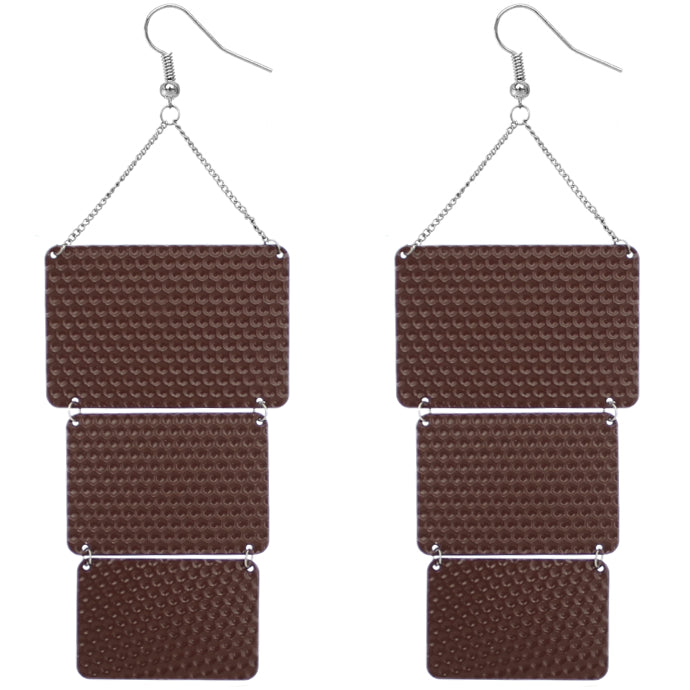 Brown Triple Square Link Drop Earrings