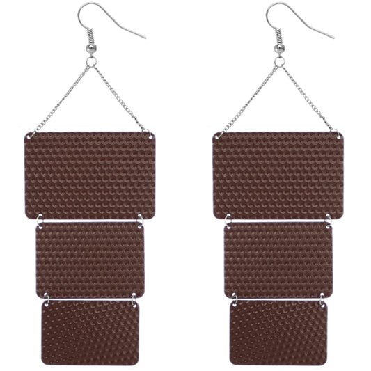 Brown Triple Square Link Drop Earrings