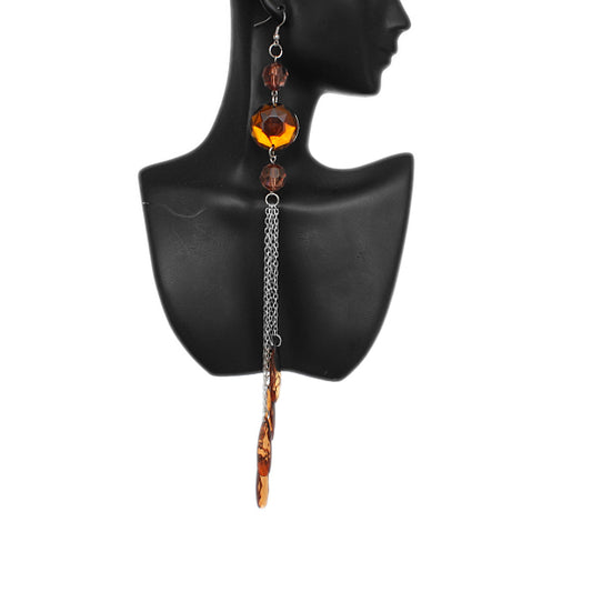 Brown Long beaded Cascade Drop Chain Earrings