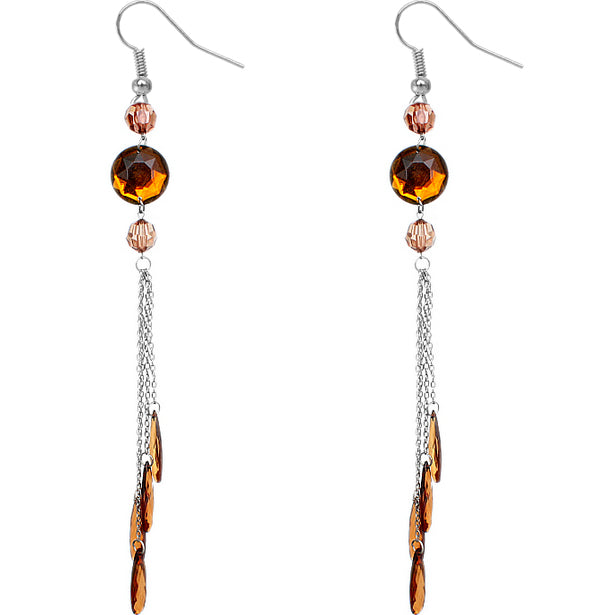 Brown Long beaded Cascade Drop Chain Earrings