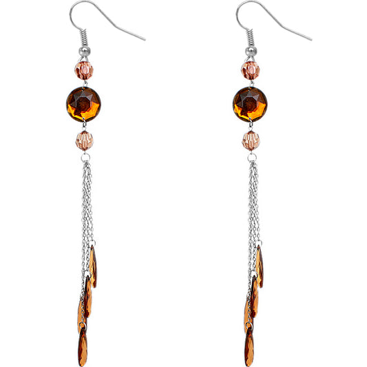 Brown Long beaded Cascade Drop Chain Earrings