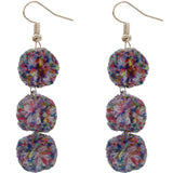 Brown Multicolor Triple Pom Pom Drop Earrings