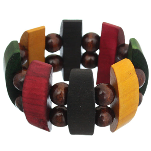 Brown Multicolor Wooden Arch Stretch Bracelet