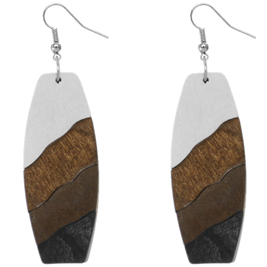 Brown Colorblock Rectangular Wooden Earrings