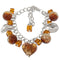 Brown Glass Heart Charm Chain Link Bracelet