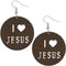 Dark Brown Cutout I Love Jesus Wooden Earrings