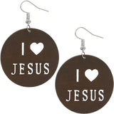 Dark Brown Cutout I Love Jesus Wooden Earrings