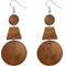 Natural Brown Triple Geometric Wooden Drop Earrings