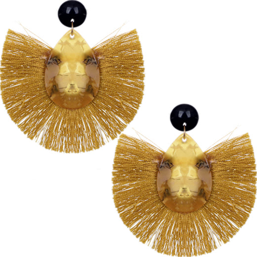 Gold Oval Fan Tassel Earrings