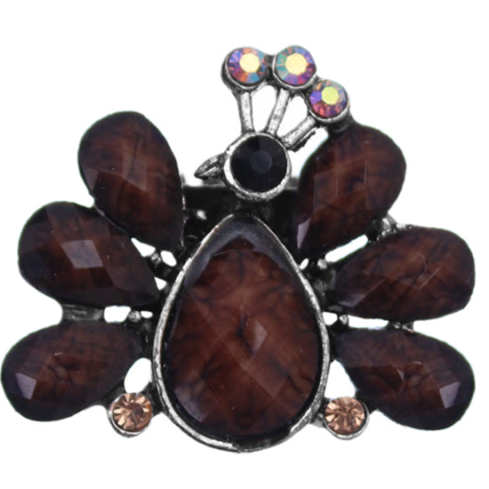 Brown Large Beaded Peacock Adjustable Ring
