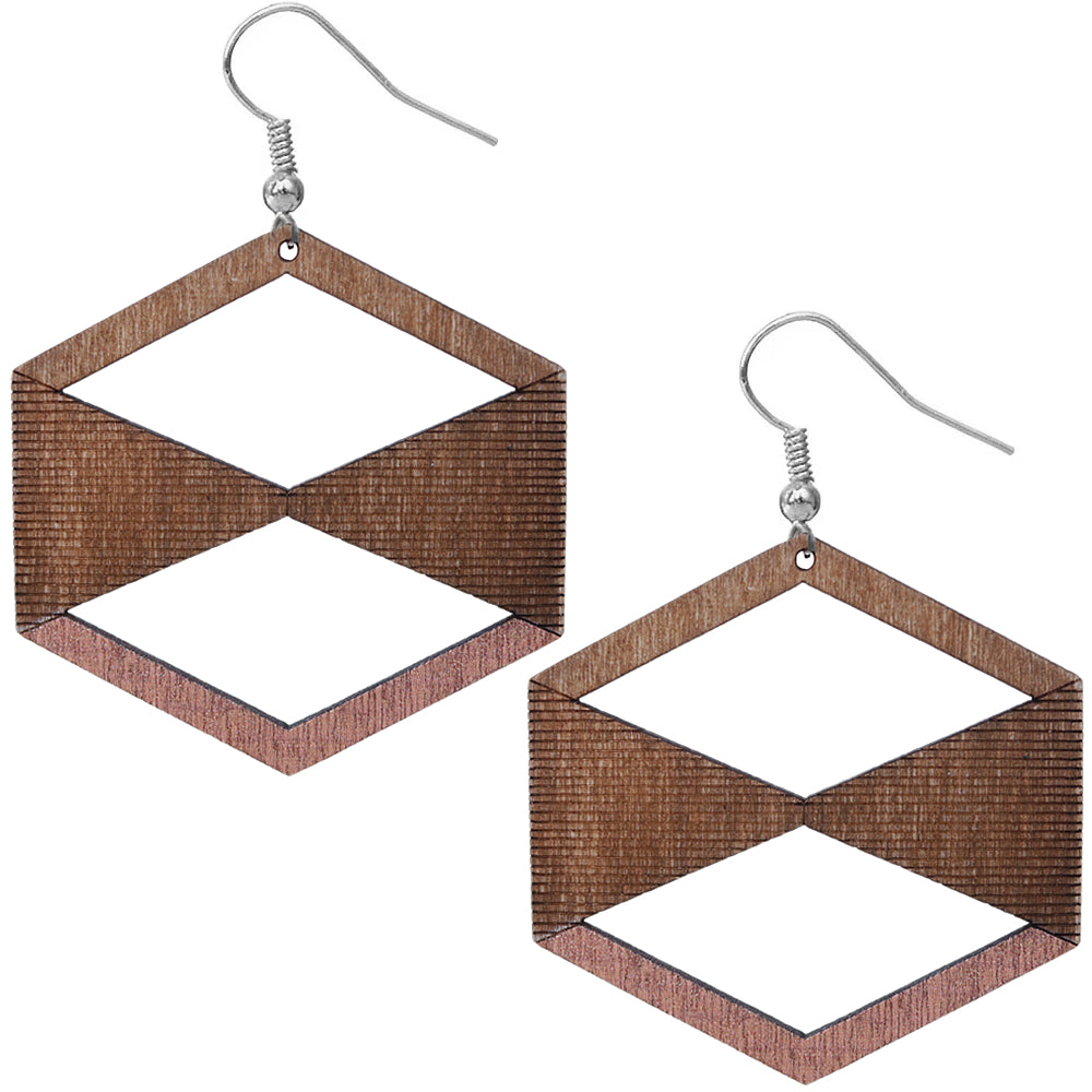 Light Pink Brown Geometric Wooden Earrings