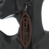 Dark Brown Queen Oval Long Wooden Earrings