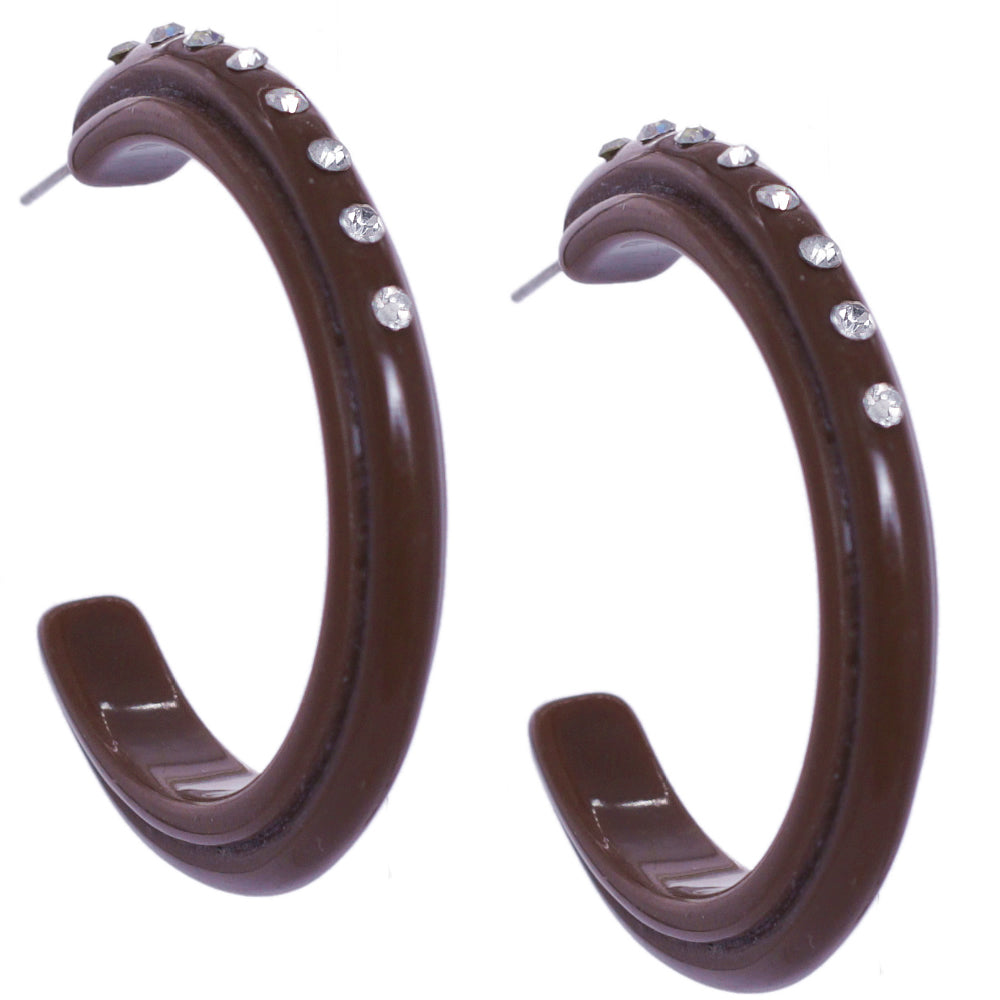 Brown Glossy Rhinestone Hoop Earrings