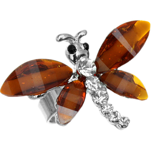 Brown Rhinestone Mini Butterfly Adjustable Ring