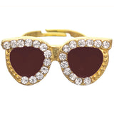 Brown Rhinestone Midi Sunglasses Adjustable Ring