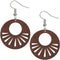 Dark Brown Round Keyhole Cutout Wooden Earrings