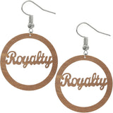 Brown Cursive Royalty Word Wooden Earrings