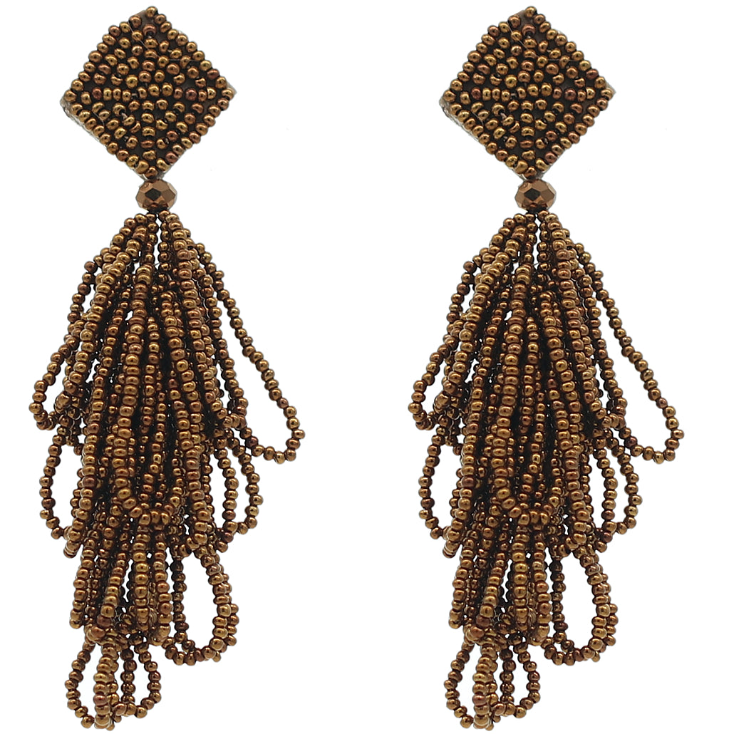 Bronze Seed Bead Statement Earrings