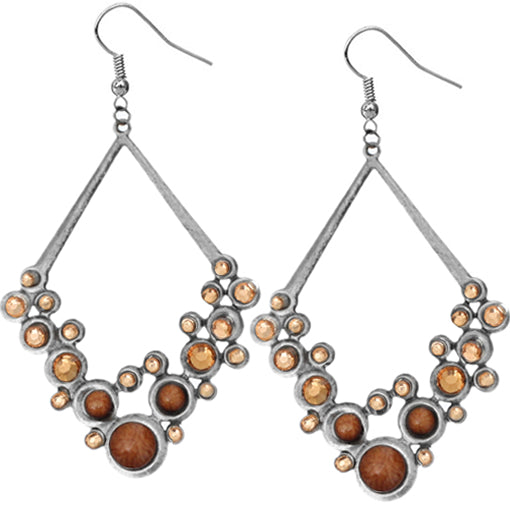 Brown Beaded Open Triangle Rhinestone Earrings