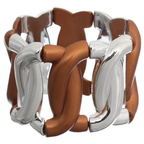 Bronze Silver Chain Link Stretch Bracelet