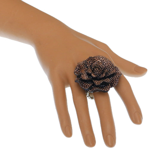 Brown Large Sparkle Flower Stretch Ring