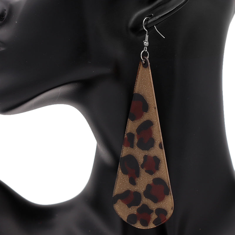 Brown Leopard Print Long Teardrop Acrylic Earrings
