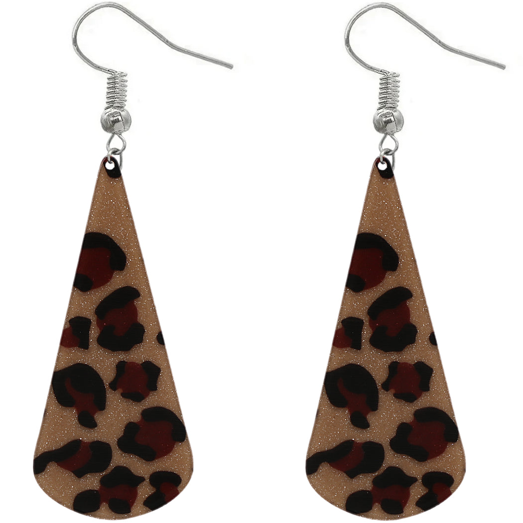 Brown Leopard Print Long Teardrop Acrylic Earrings