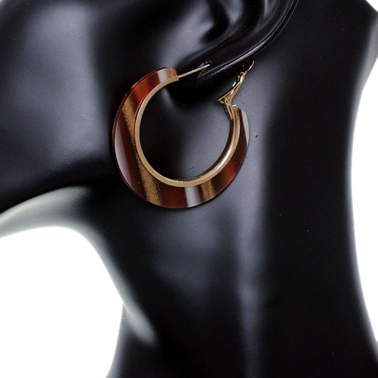 Brown Striped Mini Hoop Earrings