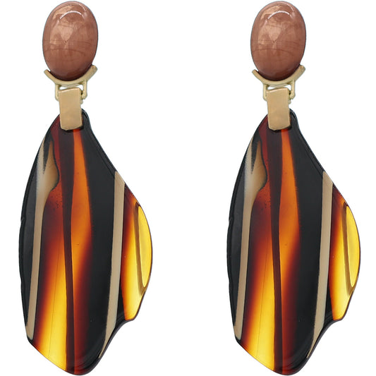 Brown Striped Transparent Lucite Earrings