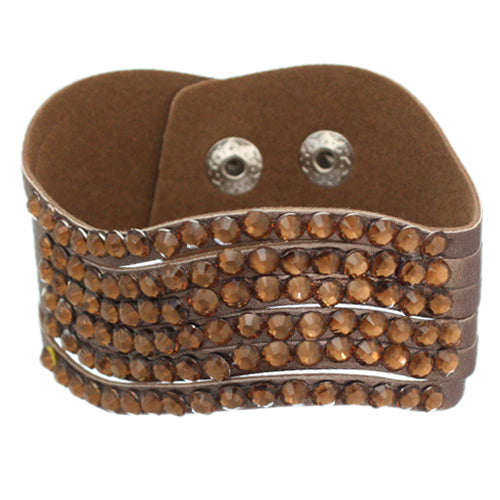 Brown Studded Rhinestone Snap Bracelet