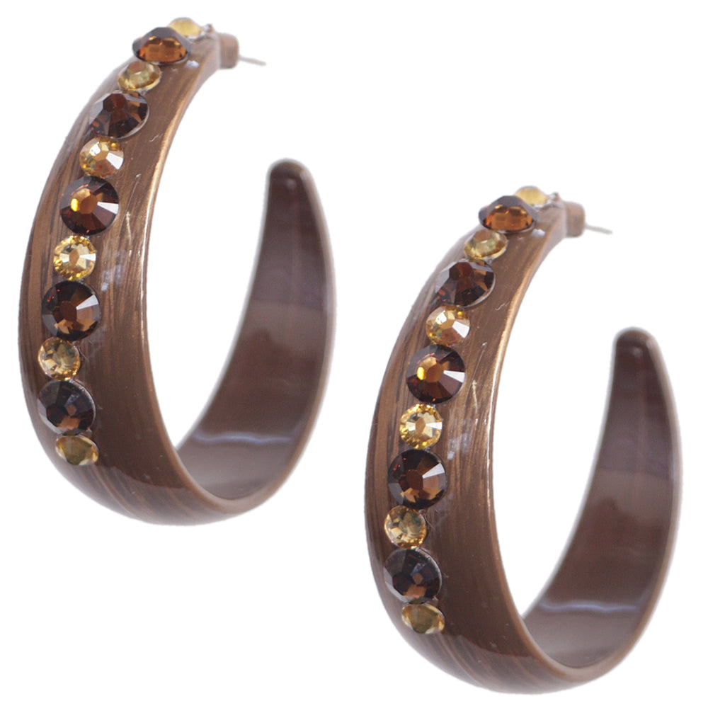 Brown Bedazzled Rhinestone Hoop Earrings