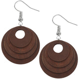 Mahogany Brown Layered Wooden Dangle Earrings