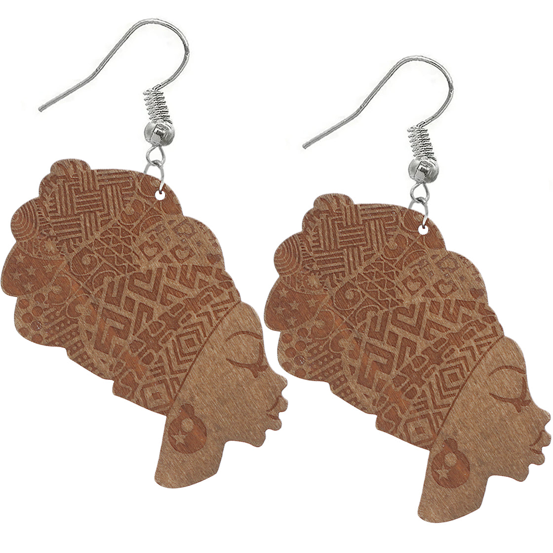 Brown Large Turban Head Wrap Wooden Earrings