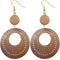 Brown Wooden Gemstone Drop Hoop Earrings