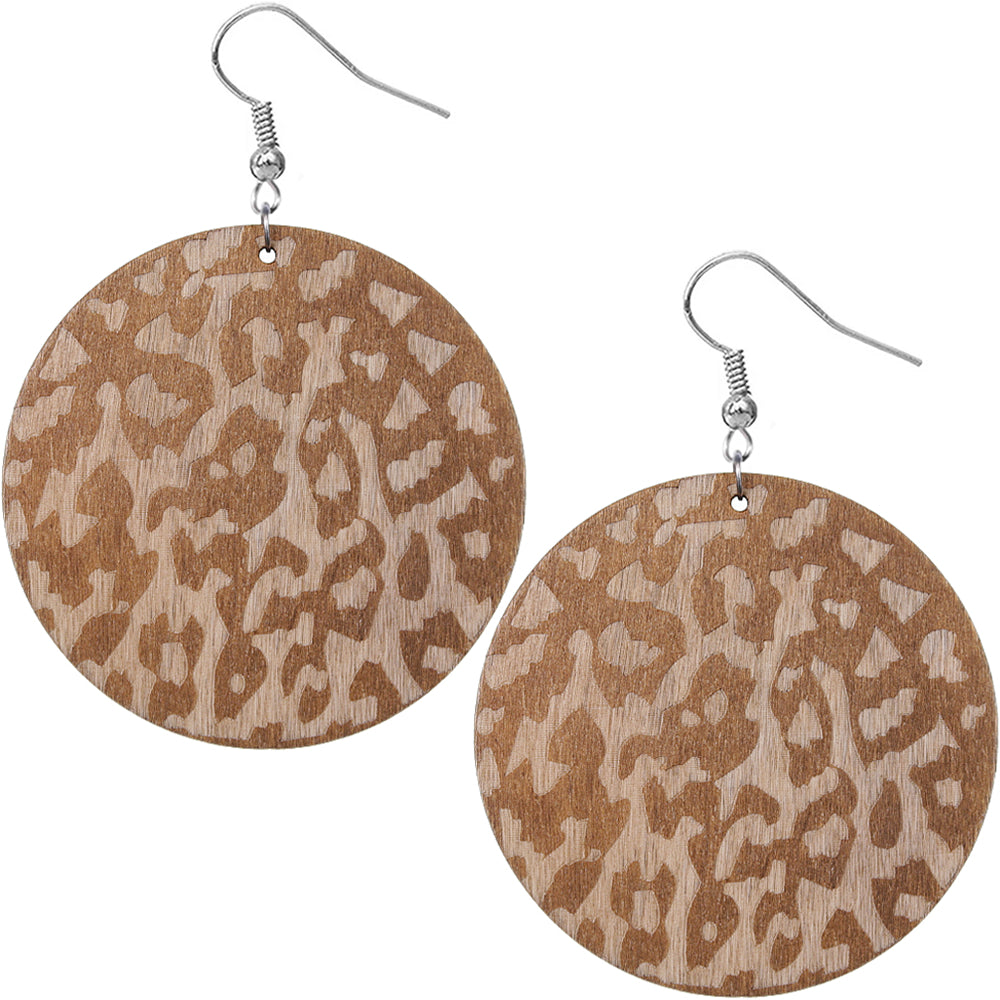 Brown Cheetah Print Wooden Earrings