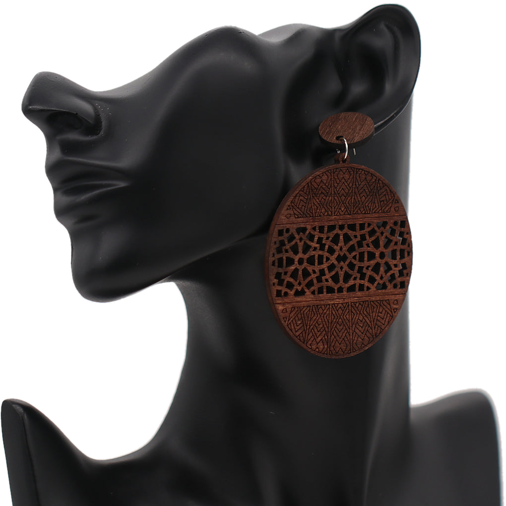 Dark Brown Mosaic Pattern Wooden Earrings