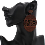 Dark Brown Mosaic Pattern Wooden Earrings