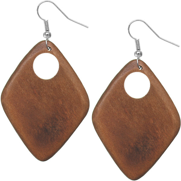 Brown Wooden Diamond Shaped Cutout Earrings