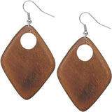 Brown Wooden Diamond Shaped Cutout Earrings