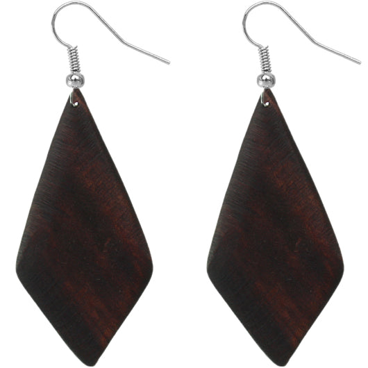 Dark Brown Wooden Diamond Shaped Earrings