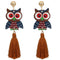Brown Wooden Owl Tassel Earrings