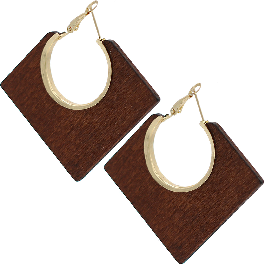 Brown Geometric Wooden Mini Earrings