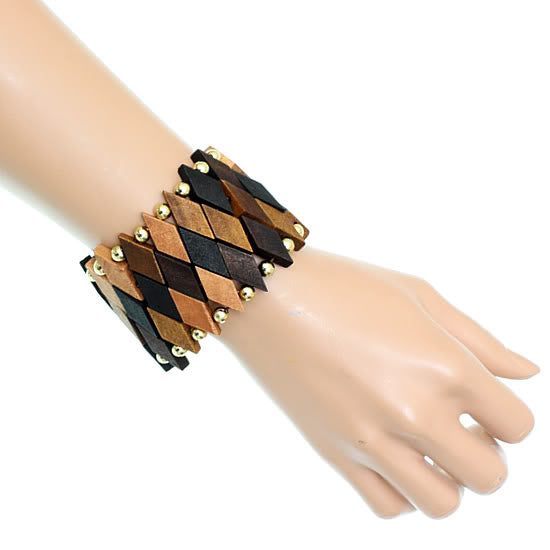 Brown Wooden Geometric Stretch Bracelet