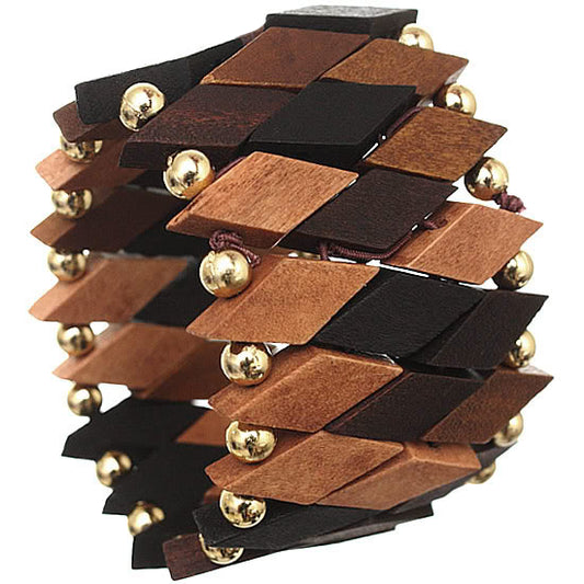 Brown Wooden Geometric Stretch Bracelet