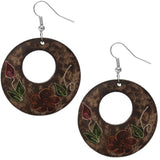 Brown Coconut Hand Painted Floral Earrings