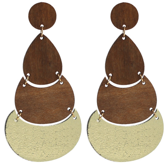 Dark Brown Geometric Wooden Link Earrings