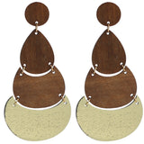 Dark Brown Geometric Wooden Link Earrings