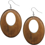 Brown Wooden Cutout Oval Earrings